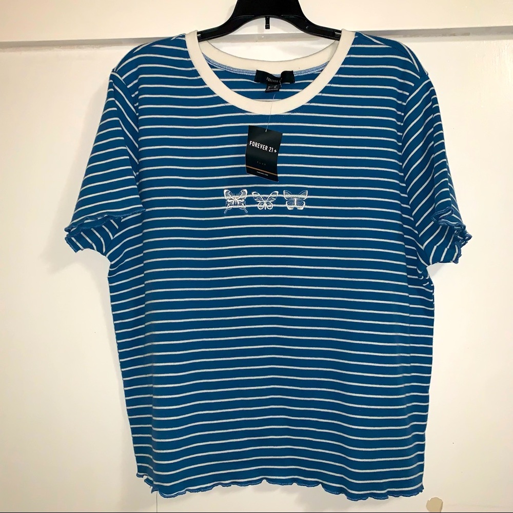 NWT Forever 21 Lettuce Trim Butterly Striped Tee